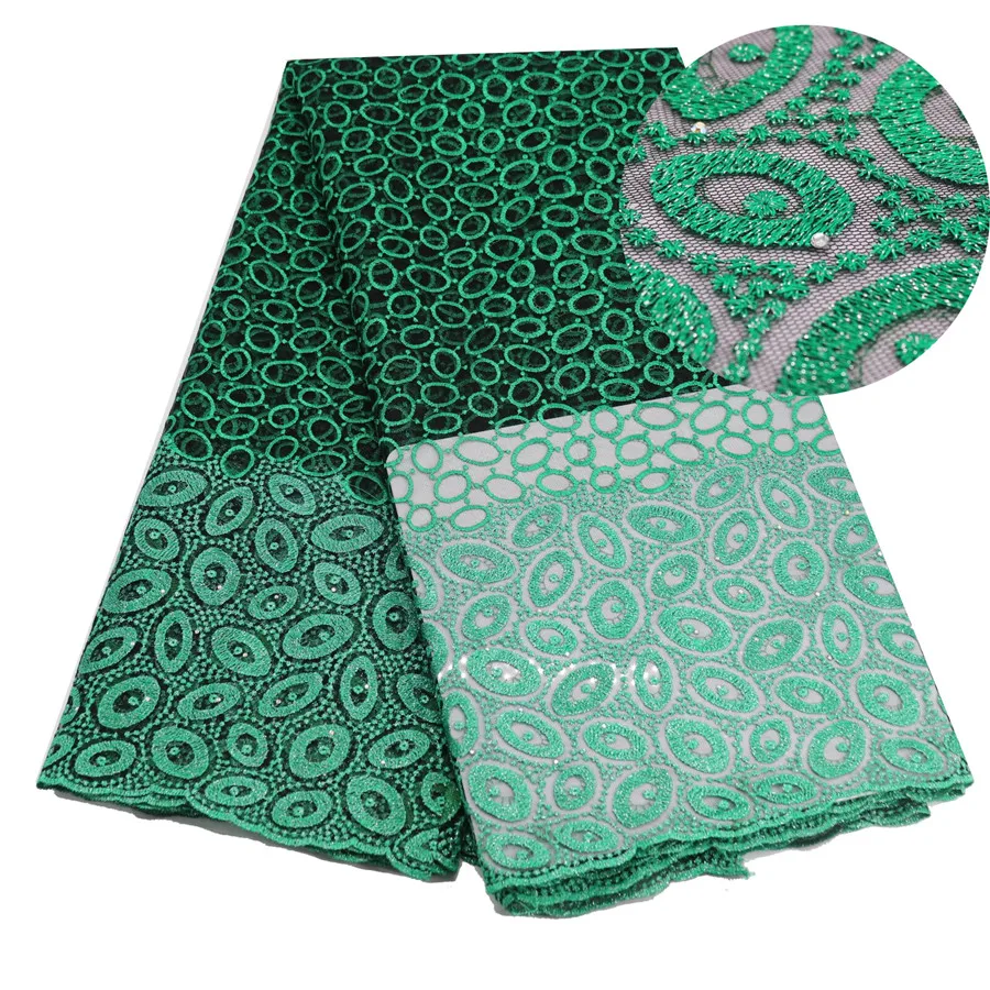 

Green African Lace Fabric Embroidered Nigerian Guipure for Wedding High Quality French Tulle Lace Fabric