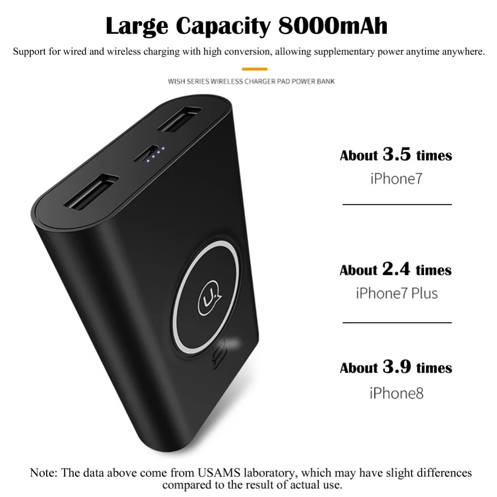 USAMS 8000mAh US-CD31 Wish Series Wireless Charger Power Bank Universal Mobile Phone Powerbank For iPhone X 8 Plus Samsung Etc. USAMS 8000mAh US-CD31 Wish Series Wireless Charger Power Bank Universal Mobile Phone Powerbank For iPhone X 8 Plus Samsung Etc.