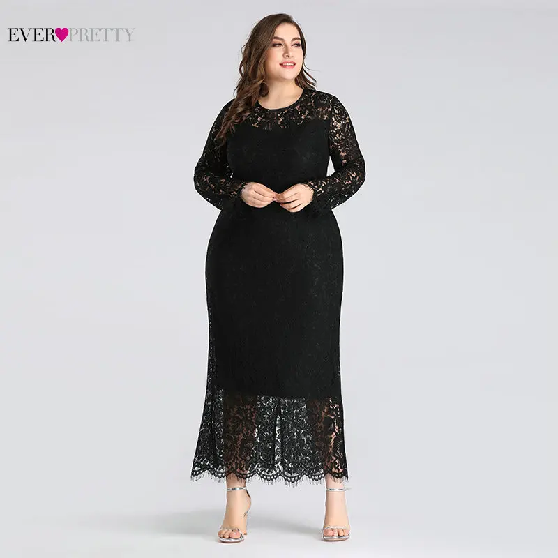 Robe De Soiree Ever Pretty EZ03077 ТРАПЕЦИЕВИДНОЕ ПЛАТЬЕ С Длинным Рукавом, длина до середины икры, полностью кружевное черное платье Русалочки для мамы невесты