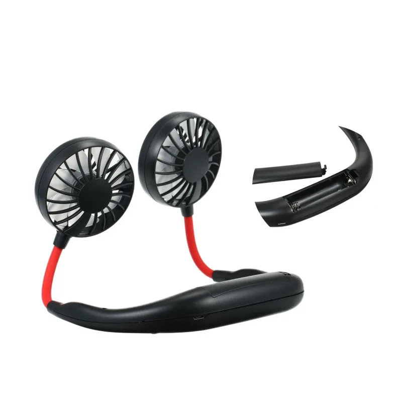 USB Rechargeable Wearable Hand Free Neckband Fan Personal Neck Double Fans 3 Speed Adjustable