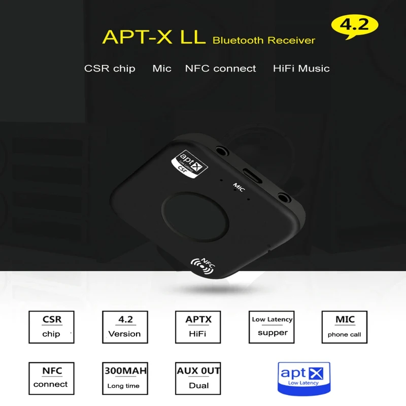 Dehyaton B7 плюс Bluetooth 4,2 приемник CSRA64215 Беспроводной приемник аудио адаптер APT-X NFC CVC6.0 Встроенный микрофон AUX Out