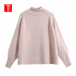 2019 осень-зима женские пуловеры новые водолазки желтый розовый Простые Модные свободные толстые с длинными рукавами женские свитера