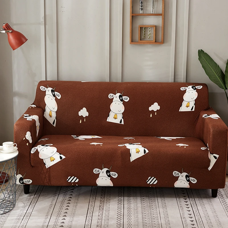 

PORSIA 18 Colors Slipcover Sofa Cover Cartoon Sectional Sofa Polyester Elastic Sofa Cushion 1/2/3/4-Seater Cove Printed