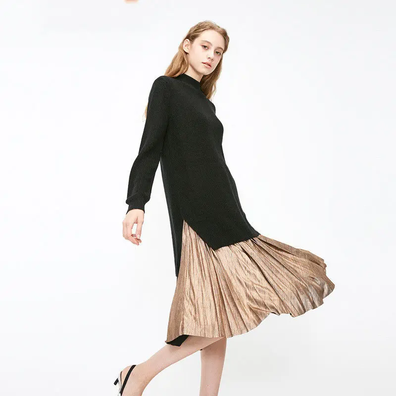 

Dress round neck long sleeve knit women's sweater S two-piece suit Slim