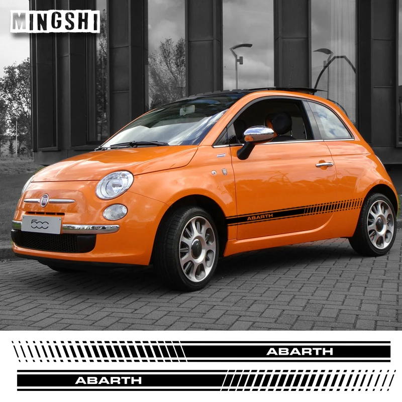 

Hot 1 Pair 2 Sides Vinyl Car Styling Abarth Side Skirt Sticker Vehicle Decals Stripe Wraps Body Stickers For FIAT 500