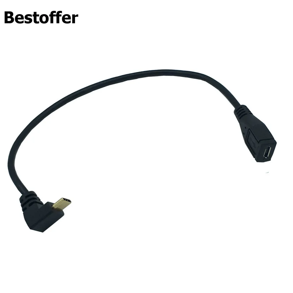 25 см 90 градусов угловой USB3.1 Тип C папа к Micro USB 2 0 5Pin Женщина данных Угловой кабель