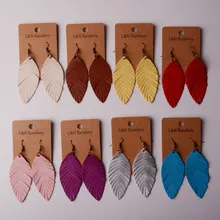 Новинка, женские серьги из искусственной кожи с перьями, модные летние кожаные серьги в виде листьев, Винтажные серьги
