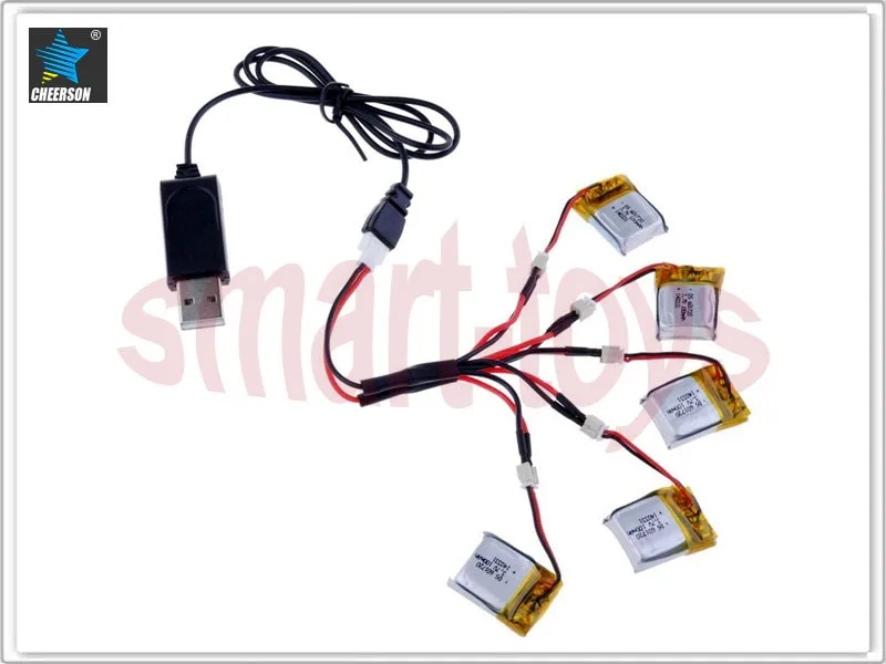 3.7V 100mAh Li-po Battery with 5 in1 Charging Cable and USB Charger Cable for Cheerson CX-10 Hubsan H111 RC Quadcopter (2)