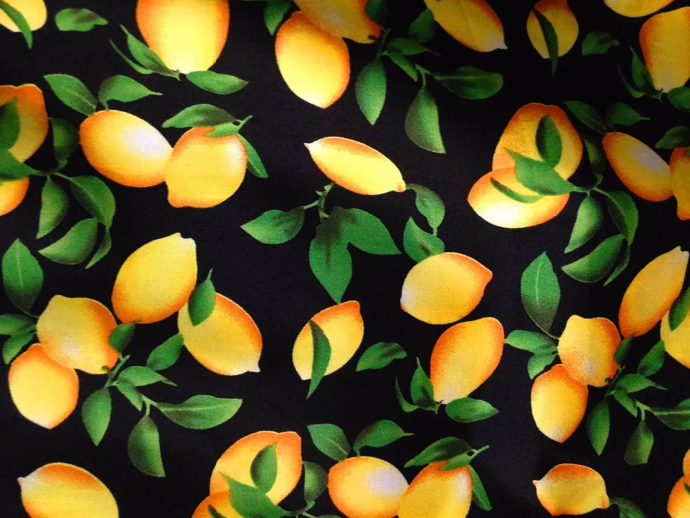 

Ткань YY из хлопка и спандекса, 50x140 см, с принтом желтых лимонов и зеленых листьев