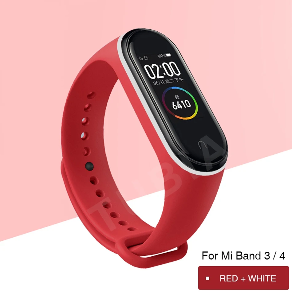 Mi Band 4 3 ремешок на запястье для Xiaomi Mi Band 3 4 Браслет Силиконовый Miband 3 4 NFC Correa аксессуары Smart Mi4 протектор - Цвет: red white PB