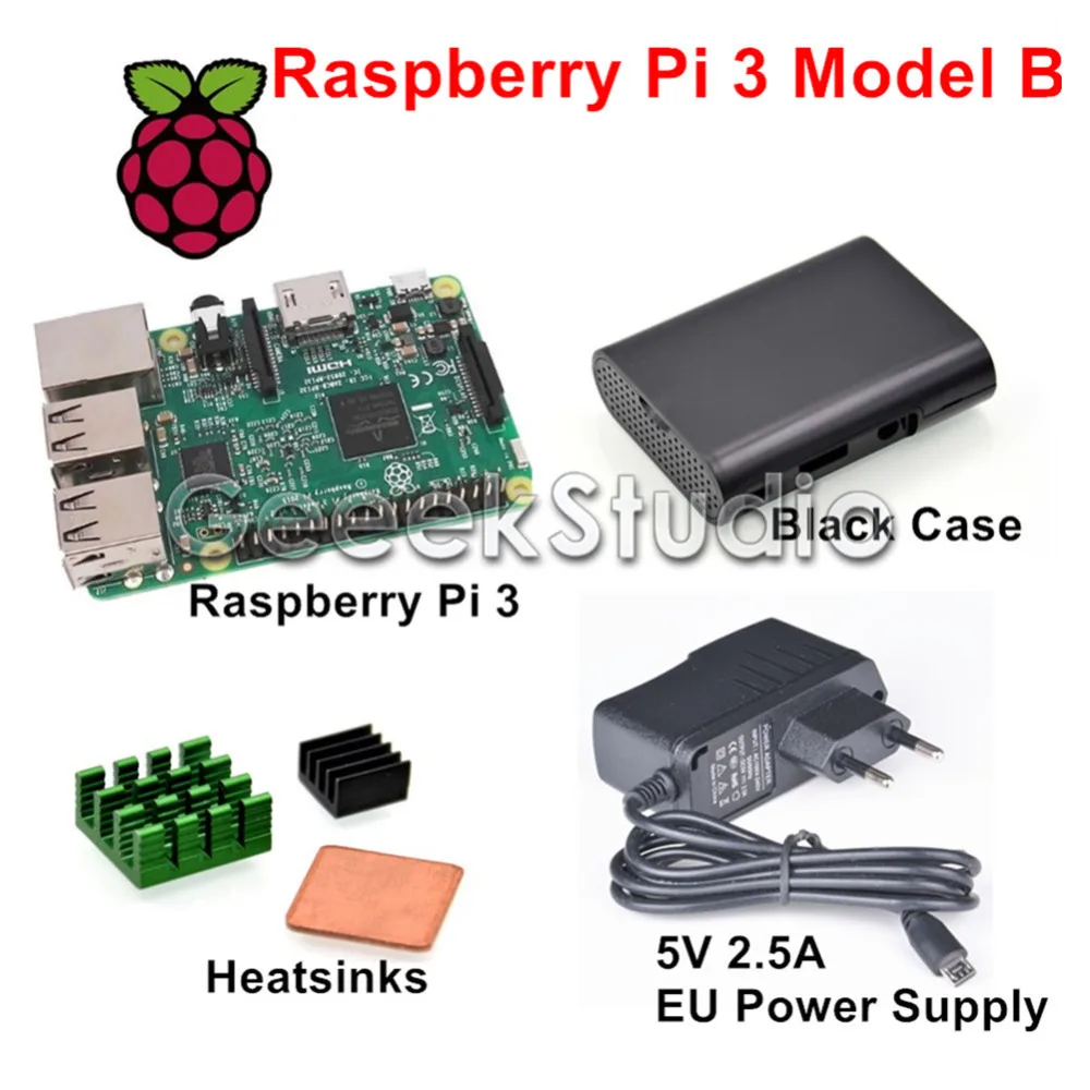 

Raspberry Pi 3 Model B 1.2GHz 1GB RAM WiFi & Bluetooth + Heatsinks + ABS Black Case + 5V 2.5A EU/UK/AU/US Power Supply
