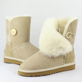 

UVWP Free Shipping Top Quality Women's Genuine Sheepskin Leather Snow Boots 100% Natural Wool Fur Snow Boots Warm Winter Boots