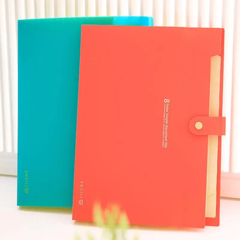 

New Korean stationery simple multi-layer information papers buckle buckle A4 folder Pure color file storage folder 8 into