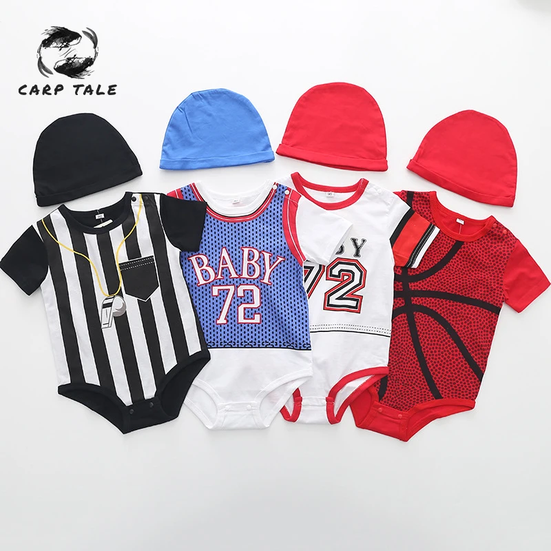 

Best selling newborn baby girl short-sleeved jumpsuit summer sportswear + hat suit cotton baby clothes 2019 baby onesies