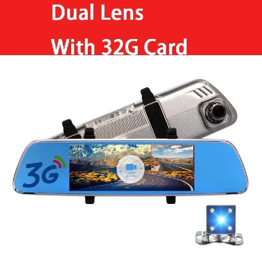 QUIDUX Car DVR 3G Android GPS Navigator 7.0inch Rearview Mirror Camera Night Vision Full HD 1080P Video Recorder With Dual lens - Название цвета: With 32G SD Card