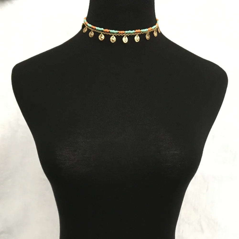 

LOVELY NECKLACE ANTIQUE GOLD PLATING CORAL MINT BEAD STRAND NECKLACE FOR WOMEN GIRL