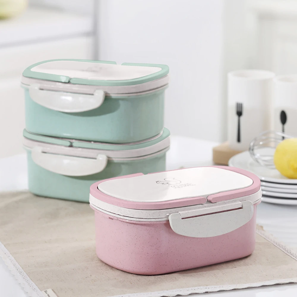 

Double Layer Wheat Straw Bento Boxes Microwave Dinnerware Food Storage Container Lunch Box 2019