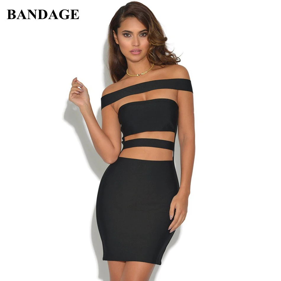 

BANDAGE Off Shoulder Women Boutiques Mini Bandage Dress Cut Out Bodycon Vestidos Black White Red Backless Party Dress Clubwear