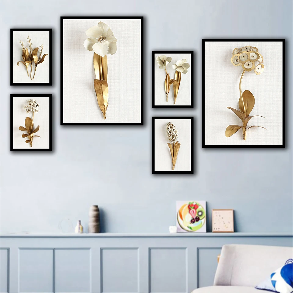 

Fashion Poster Modern Modular Framework Simple Pictures Golden Flower Wedding Decor Nordic Home Canvas Painting Wall Art Prints