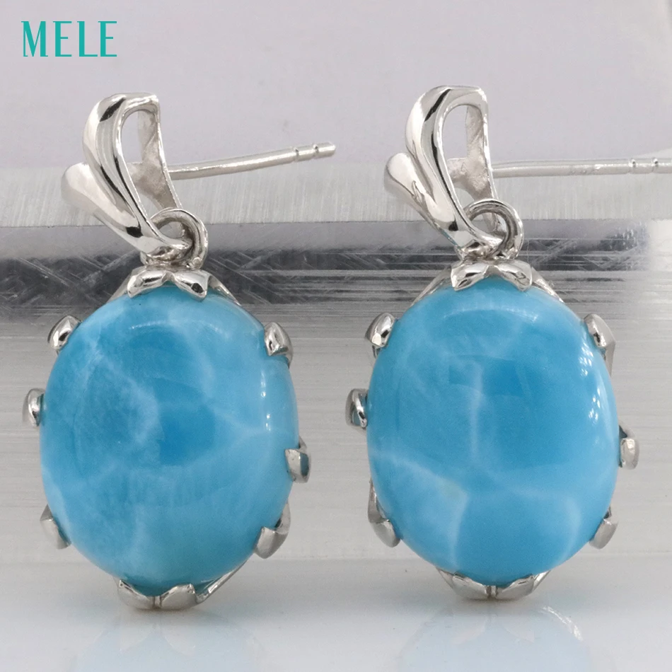 Серьги из натурального серебра larimar, овальные 12 мм* 14 мм, темно-синий цвет, модные и короткие женские серьги