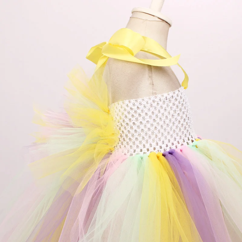 Pastel Rainbow Girls Unicorn Tutu Dress Princess Flower Girl Party Dresses with Headband Kids Birthday Halloween Unicorn Costume (10)