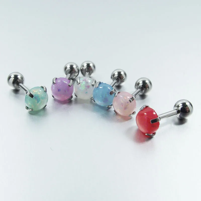 

1 Piece Stainless Steel Tragus Earring Round Red Stone Helix Earrings Crystal Barbell Body Piercing Jewelry
