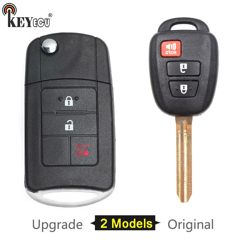 

KEYECU for Toyota RAV4 Replacement Original/Modified Flip Remote Car Key Shell Case Fob 3 Button TOY43 Blade HYQ12BDM HYQ12BEL