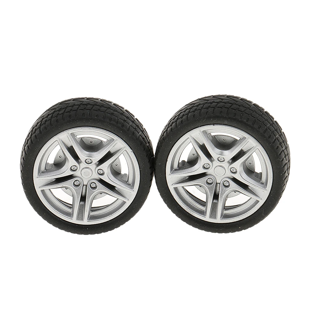 2 Pieces 48mm Rubber Wheels Tyre Car Truck Tire Model Toys Wheels for Mini Truck/Buses Making