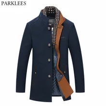Men's Mandarin Collar Cashmere Coats Winter New Brand Long Wool Trench Coat Men Slim Fit Wool&Blends Peacoat Manteau Homme