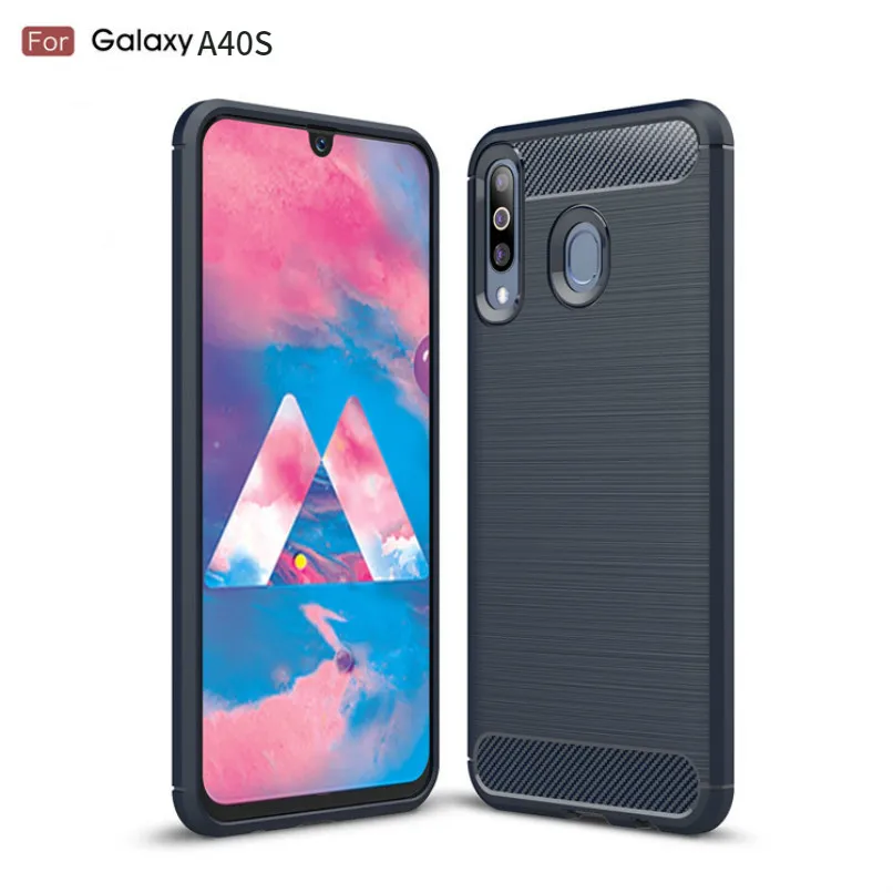 Чехол для телефона samsung A40S из углеродного волокна Galaxy A40S защитный чехол мягкий - Цвет: Тёмно-синий