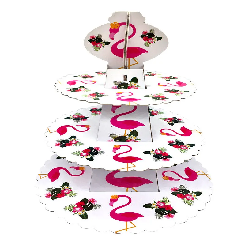 

1set Flamingos Theme 3 Tier Kids Birthday Supplies Cardboard Cupcake Paper Stand Plates Party Cake Holder Party Decoration