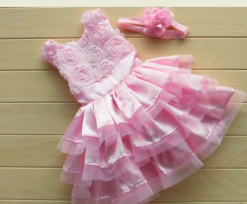 

Hot Sale Pink Girls Tutu Dress Cute Ball Gown Baby Girls Cake Dress Easter Flower Girls Princess Dress with Headband 0-15 Months
