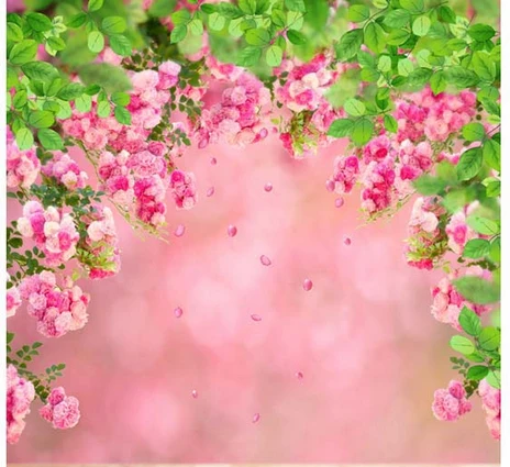 Us 20 5 18 Off 8x8ft Pink Bunga Hijau Blossom Cabang Jalur Kelopak Kustom Foto Latar Belakang Studio Latar Belakang Vinyl 240 Cm X 240 Cm In