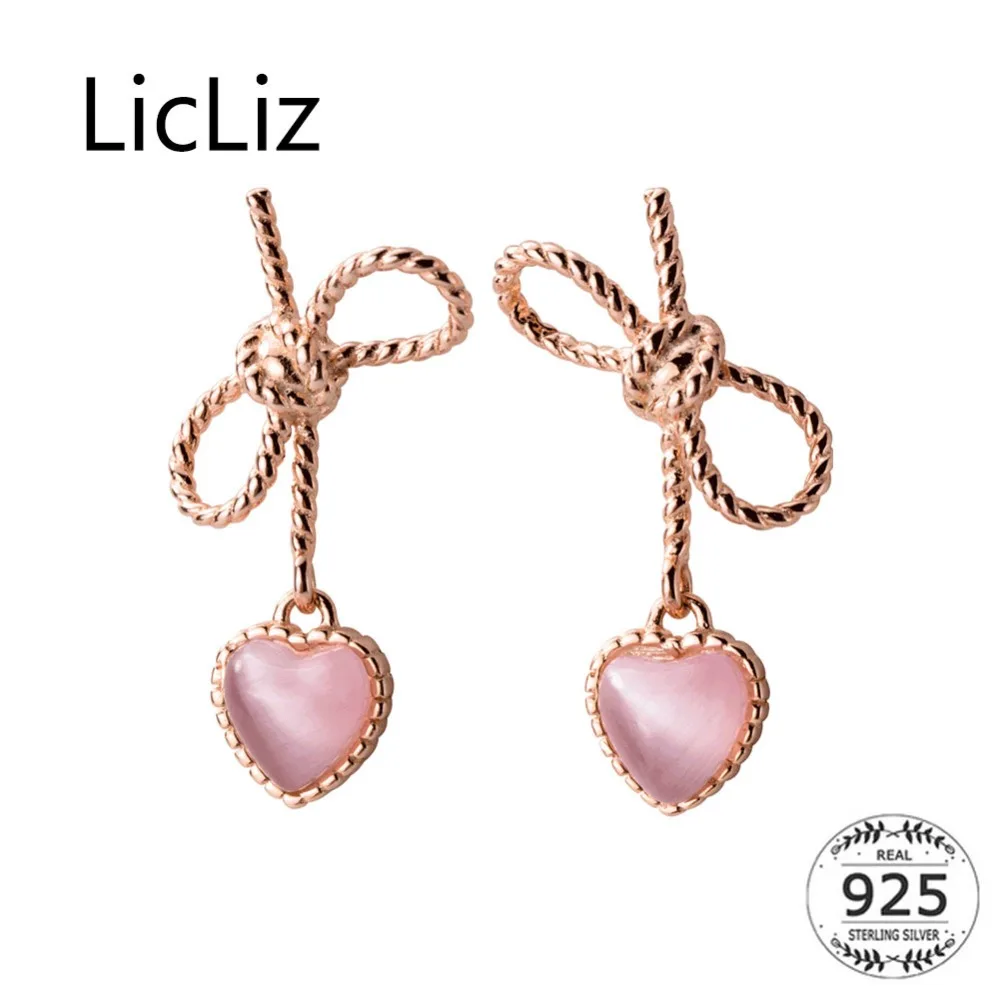 LicLiz новые 925 пробы серебряные милые розовые серьги капли в форме сердца для