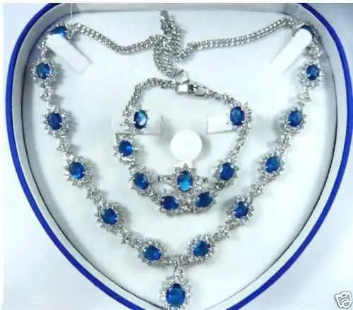 FREE SHIPPINGA>Bridal Fashion Jewellery Women Set blue Zirconia Necklace Earring Ring Bracelet (A0323)