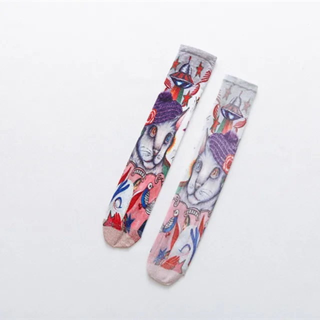 Модные 3D цветные носки женские блестящие высокие носки до колена забавные носки для девочек уличная Harajuku длинные носки Medias хип-хоп - Цвет: K