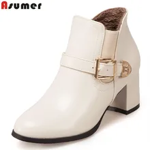 ASUMER/ горячая распродажа; Новое поступление; женские ботинки; сезон осень-зима; модные женские ботинки с пряжкой; однотонные ботильоны; большие размеры 34-43
