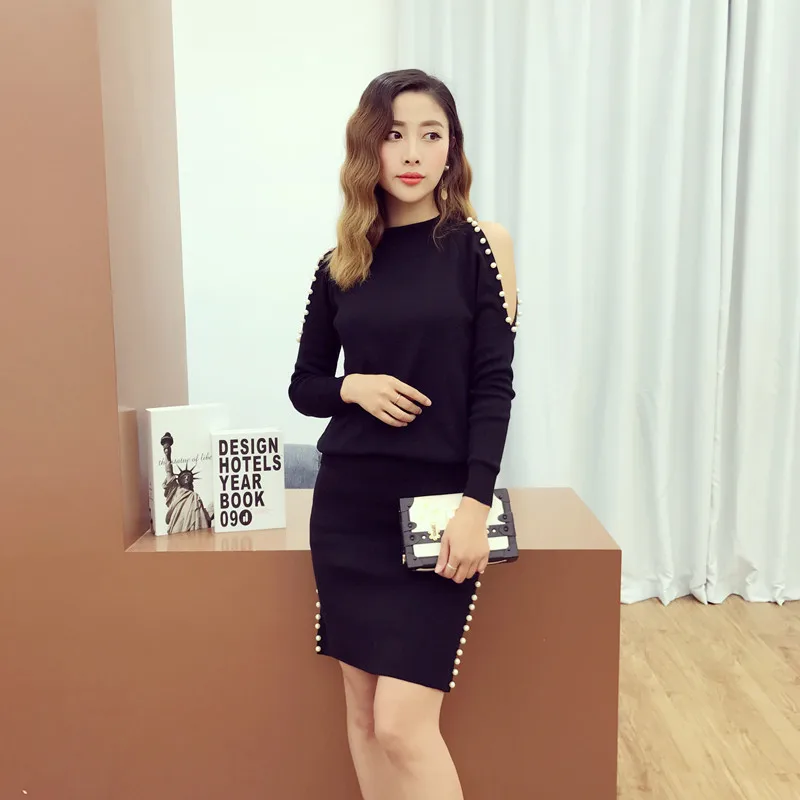 Женский костюм с юбкой Alphalmoda вязаный свитер открытыми плечами и длинными