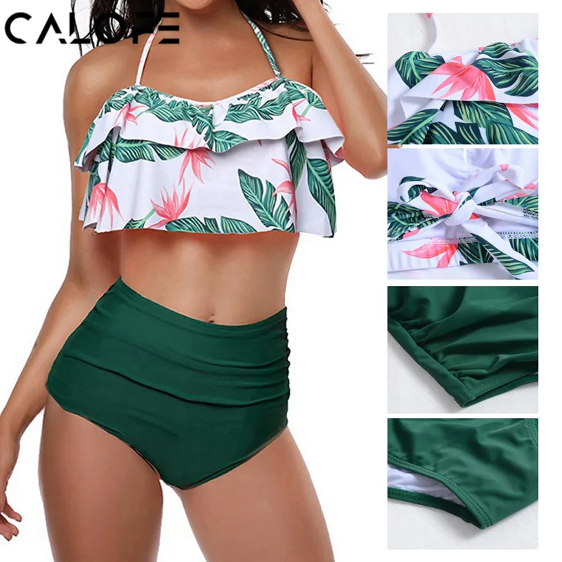 

2018 Printed Halter Bikinis set Women Swimwear High Waist Swimsuit Bikini Retro Bathing Suit Swim Vintage Beach Wear Biquinis