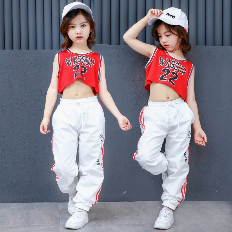 Red Ballroom Dance Competition Costumes Girl Hip Hop Jazz Dancing