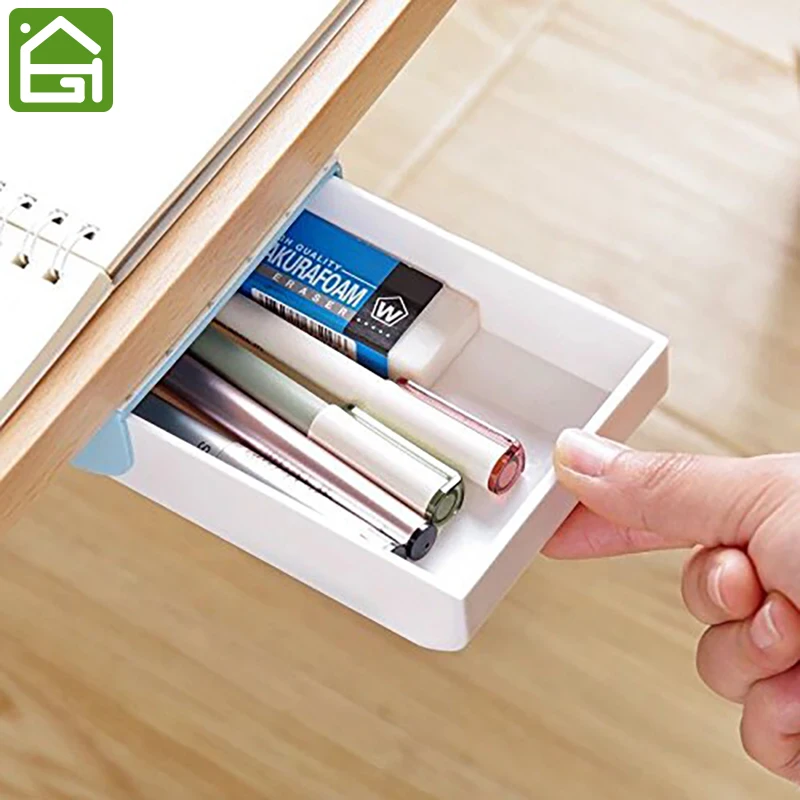 Self Stick Pencil Tray Under Desk Holder Pop Up Pen Storage Drawer