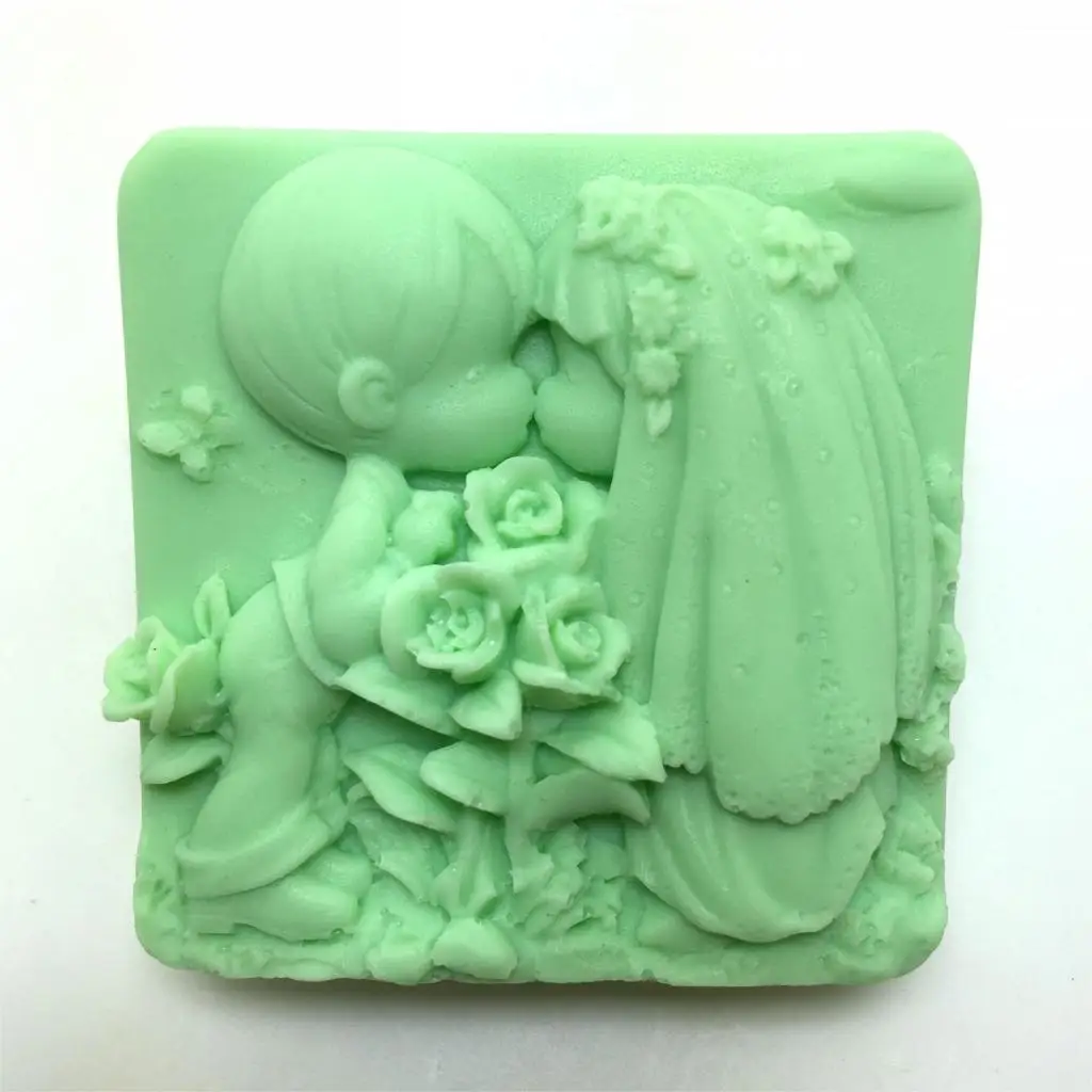 New Wedding Soap Silicone Mold Boy Girl Dress Couple Cake Decorating Molds Kiss Mould Rosein