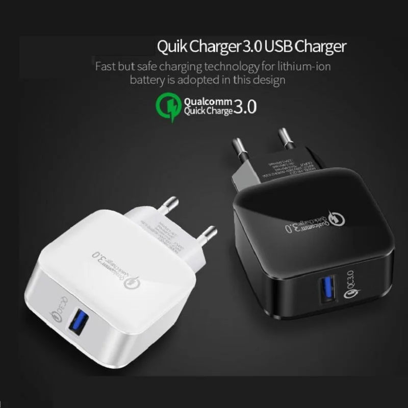 

USB Charger Quick Charge 3.0 Quick Charger 18W EU Plug Fast Charger 5V 3A wall charger adapter For iPhone Samsung Xiaomi