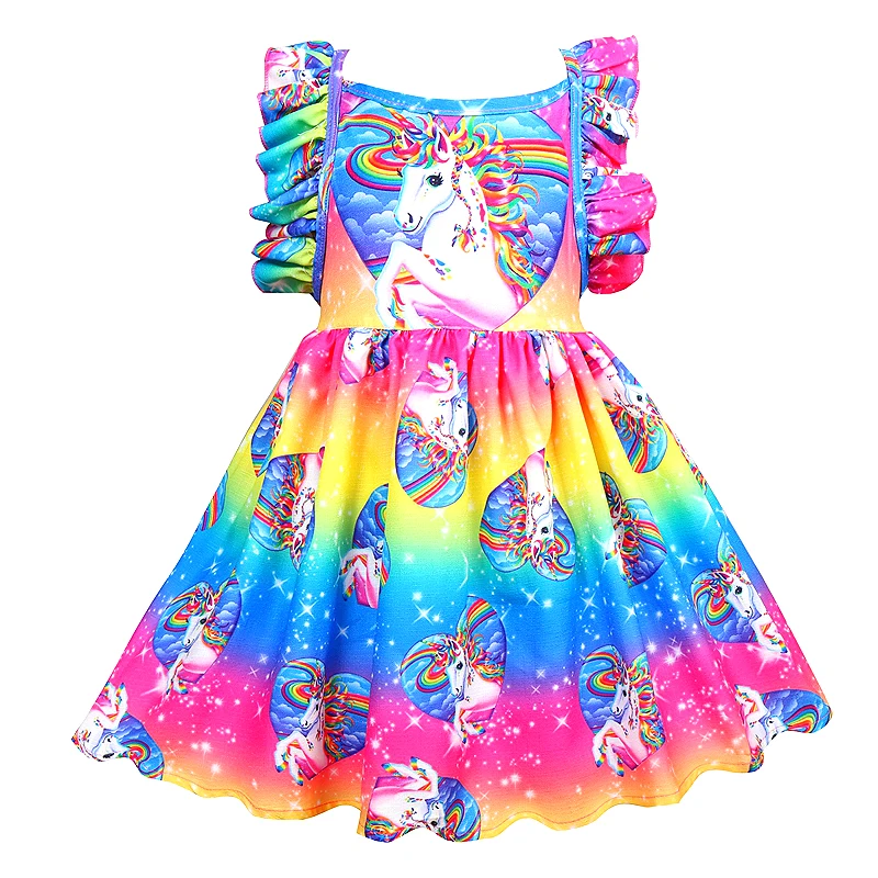 Летняя одежда для маленьких девочек, платье с единорогом, платье принцессы без рукавов, детская одежда, костюм с героями мультфильмов для девочек, vestidos 36010
