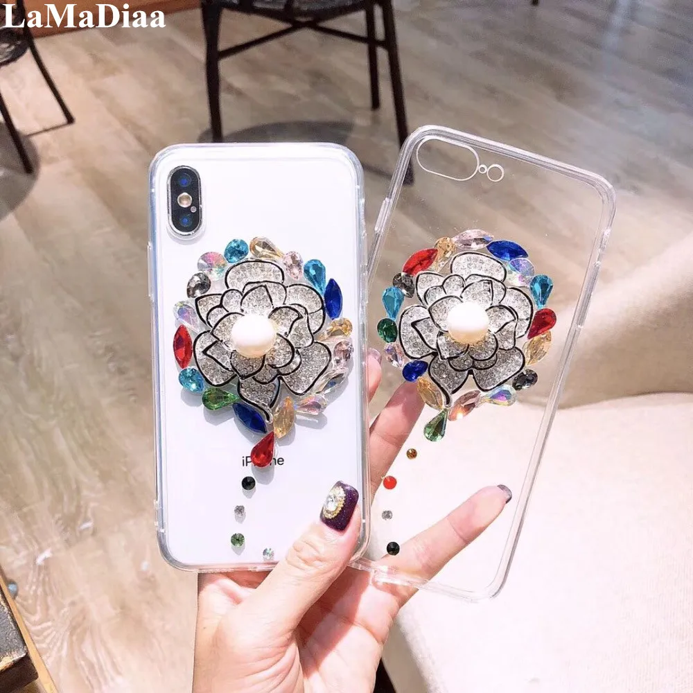 

LaMaDiaa For xiaomi 8 9 SE A2 Max2 Redmi Note5A 7 6 4X 4A phone case Luxury colorful rhinestones flower soft phone case cover