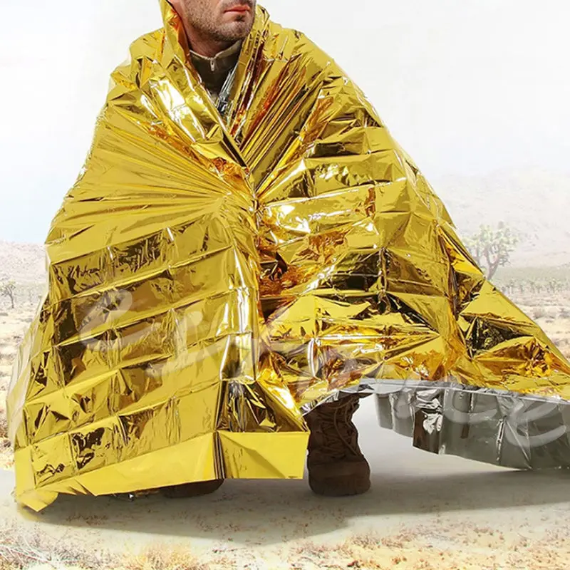 5 шт./лот Открытый водонепроницаемый для спасения при аварийной ситуации одеяло фольги тепловой пространство первой помощи Золото спасательный занавес военный одеяло