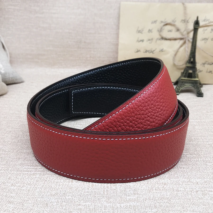 

2019 WITHOUT BUCKLE ciartuar unisex 3.8cm trouser high quality men women belt cowskin genuine red black leather free shipping