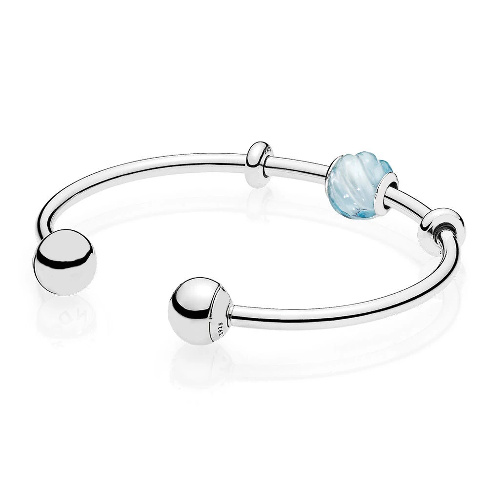 

2018 100% 925 Sterling Silver Blue Ripples Open Bangle Gift Set Fit DIY Original Charm Bracelets Jewelry A of Prices