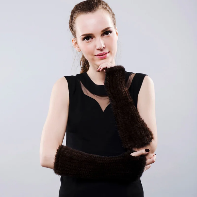 

30cm Fingerless Gloves Real Mink Fur Female 2017 Genuine Fur Elastic Glove Knitted Natural Fur Gloves&Mittens for Women Winter