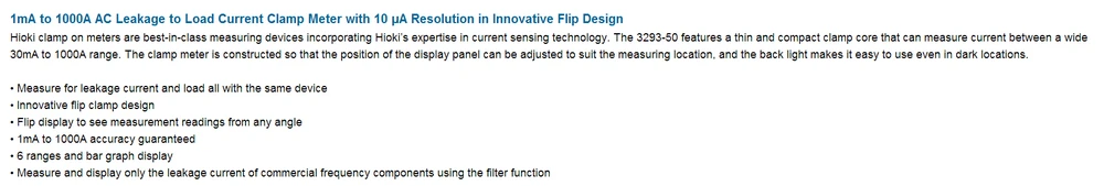 HIOKI 3293-50 1mA к 1000A AC утечки ток нагрузки клещи флип-дизайн